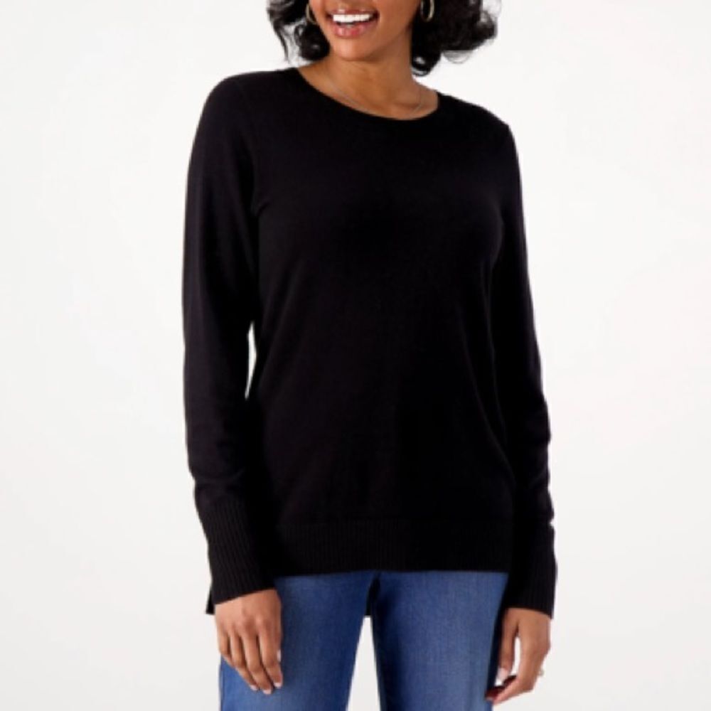 Denim & Co. Crew Neck Long Sleeve Hi-Low Pullover Sweater